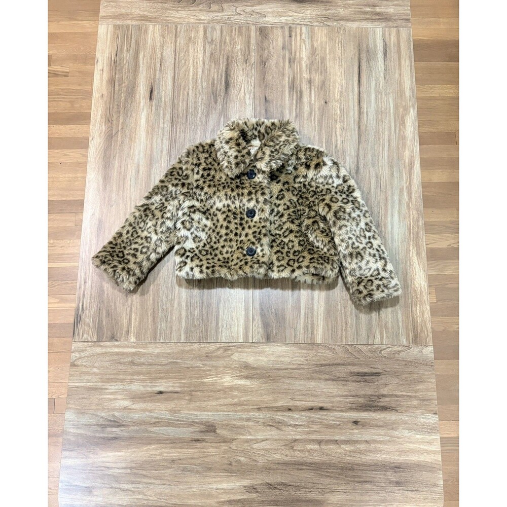 Gymboree Brown Leopard Print Faux Fur Collared Cheetah Jacket Button Coat Sz 4